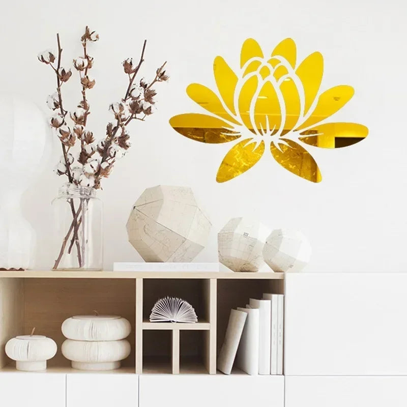 Lotus 3D Mirror Wall Sticker Home Living Room Bedroom Office Hallway Wall Decorations Acrylic Mirror Reflective Wall Sticker