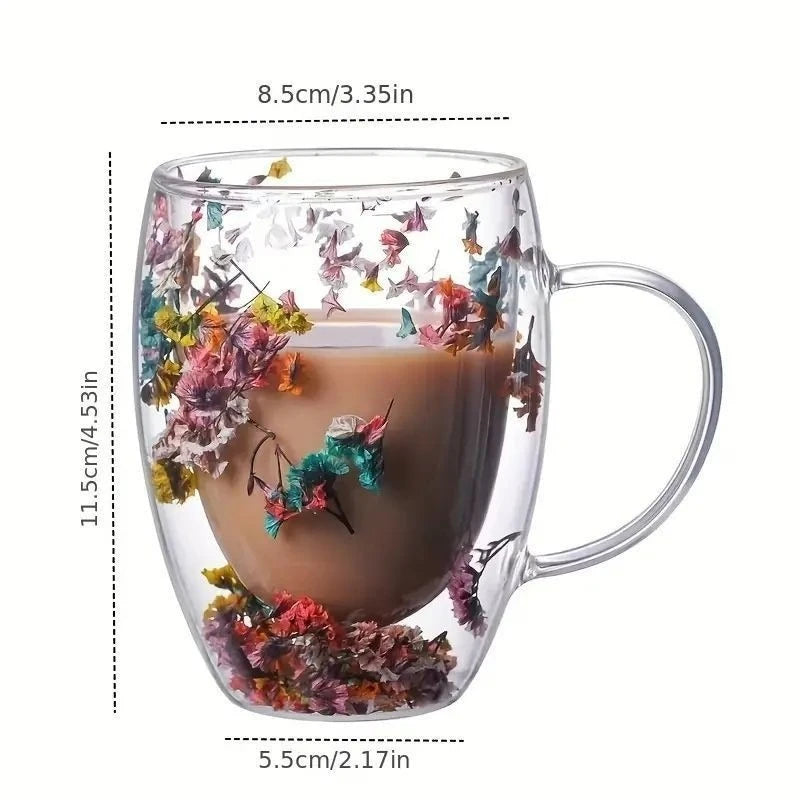 Dried Flower Double-layer Glass High-value Souvenir Glass High Borosilicate Glass Petal Coffee Cup Simple Design and Creative