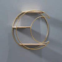 Modern Iron Decorative Wall Shelf Gold No Punching Wall Storage Rack Nordic Style Space Saving Wall Decoration Living Room