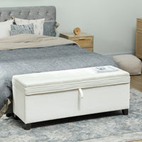 Storage Ottoman Bench, Foot Rest with Safety Hinges, 47 Inches Linen Storage Chest for Living Room, Cream White