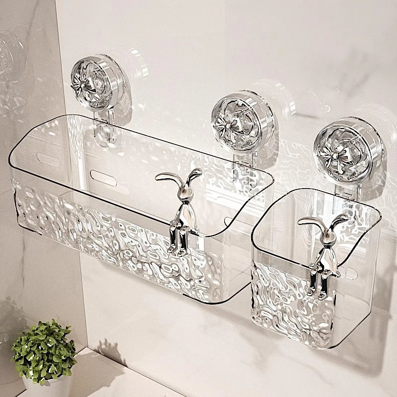 Bathroom Shelf Wall Mounted Non Perforated Suction Cup Storage Basket With Glacier Pattern For Home Storage Products