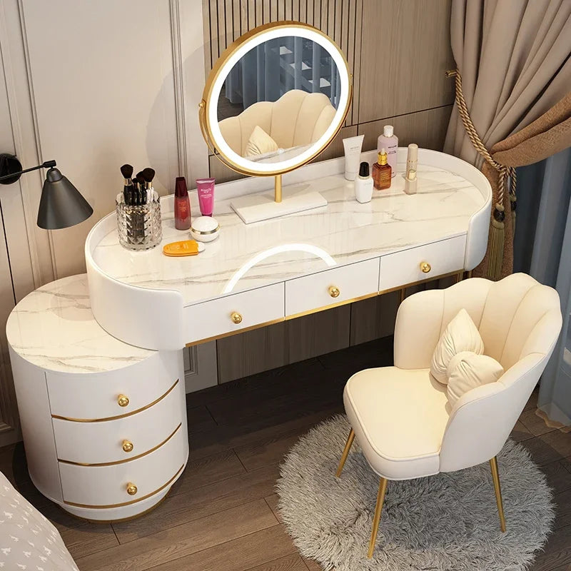 Pink White Vanity Table Women Luxury Nail European Big Stool Study Dressing Table Organizer Mesa De Maquillaje Home Furniture