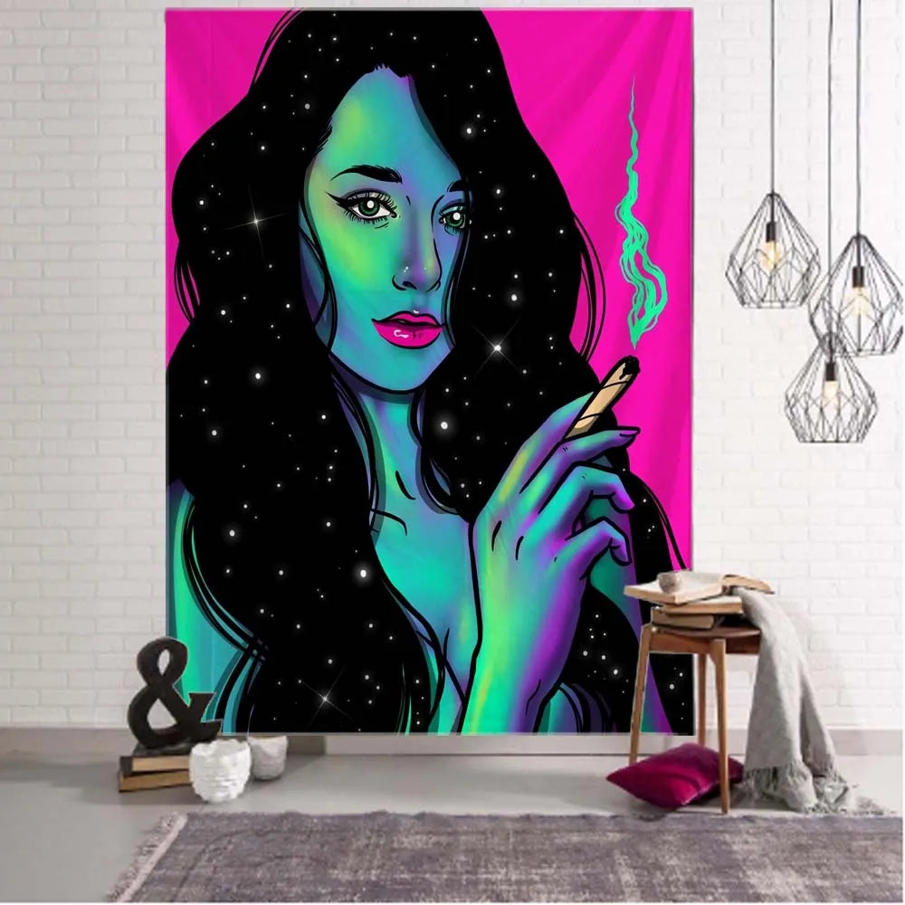 Hippie Wall Big Tapestry Wall Hanging Psychedelic Smoke Cool Girl Art Mystic Kawaii Room Decor Mandala Yoga Picnic Mat Sheet