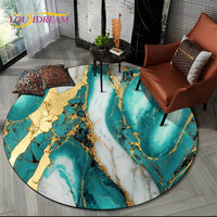 Luxurious Colour Marble Blue Green Gold Round Carpet Rug for Living Room Bedroom Sofa Decor,Kid Area Rug Non-slip Floor Mat Gift