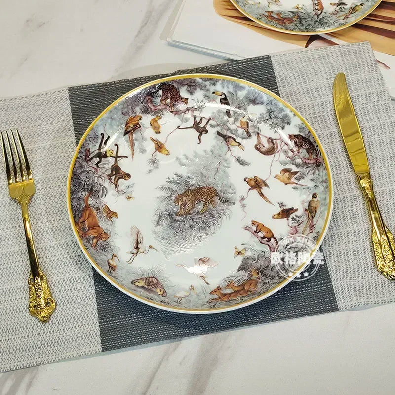 European ceramic western dinner plate, jungle set, steak plate, Coffee cup, afternoon , personalized gift set