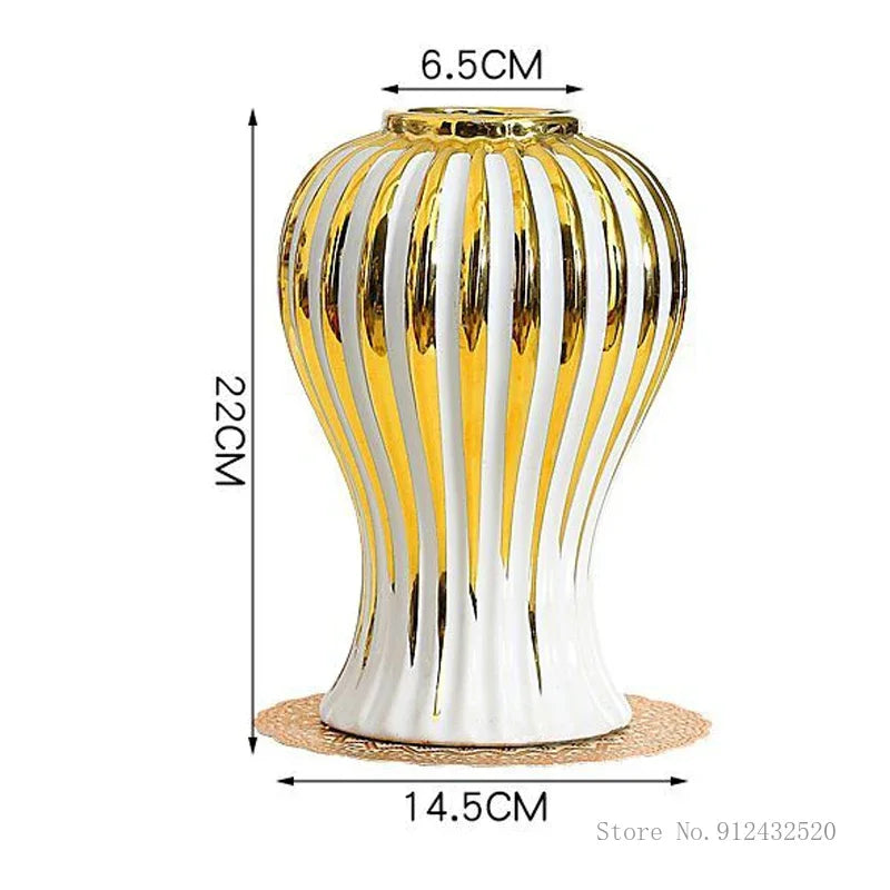 Electroplated Gold Edged White Vase Creative Ceramic Home Desktop Living Room Dining Table Art Decoration Flower Arrangement 1Pc