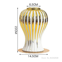Electroplated Gold Edged White Vase Creative Ceramic Home Desktop Living Room Dining Table Art Decoration Flower Arrangement 1Pc