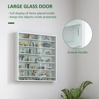 7-Tier Display Cabinet, Shot Glass Display Case, Glass Curio Cabinet with 2 Glass Doors and 6 Adjustable Shelves, White