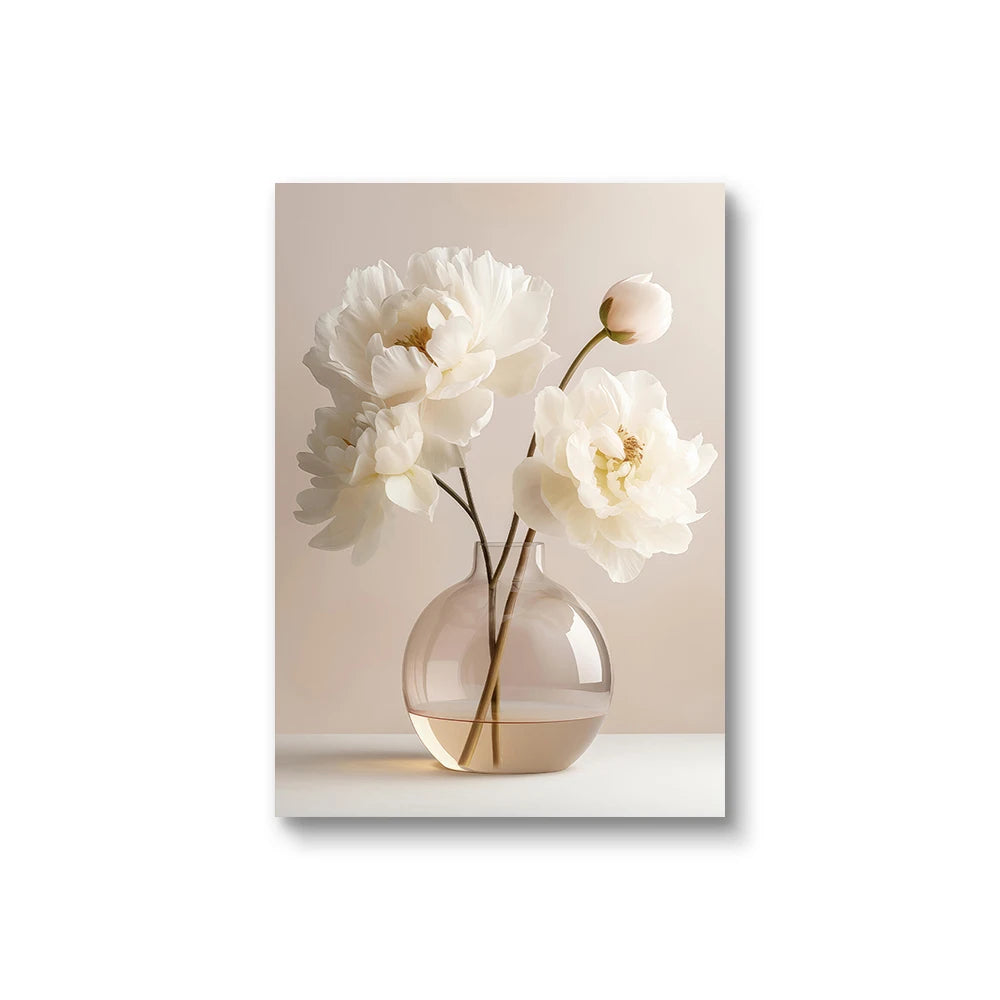 1PC/3PCS Frameless Nordic Beige Peony Flowers Canvas Painting Modern Floral Botanical Posters Aesthetic Wall Art Home Decoration