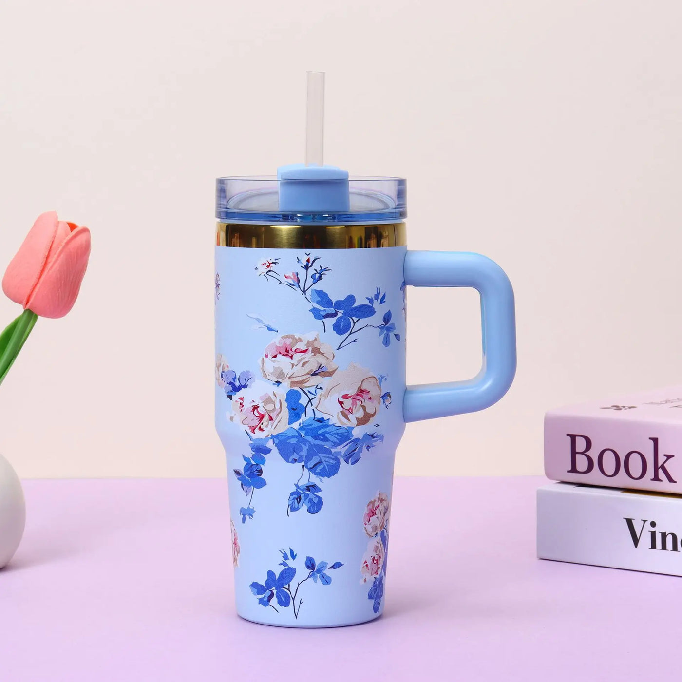 14oz Car Cup 304 Stainless Steel Insulated Travel Tumbler with Handle Straw Lid & Cold Retention for Vehicle, Office, Gifts