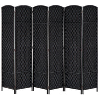6ft Folding Room Divider, 6 Panel Wall Partition with Wooden Frame for Bedroom, Home Office, Black