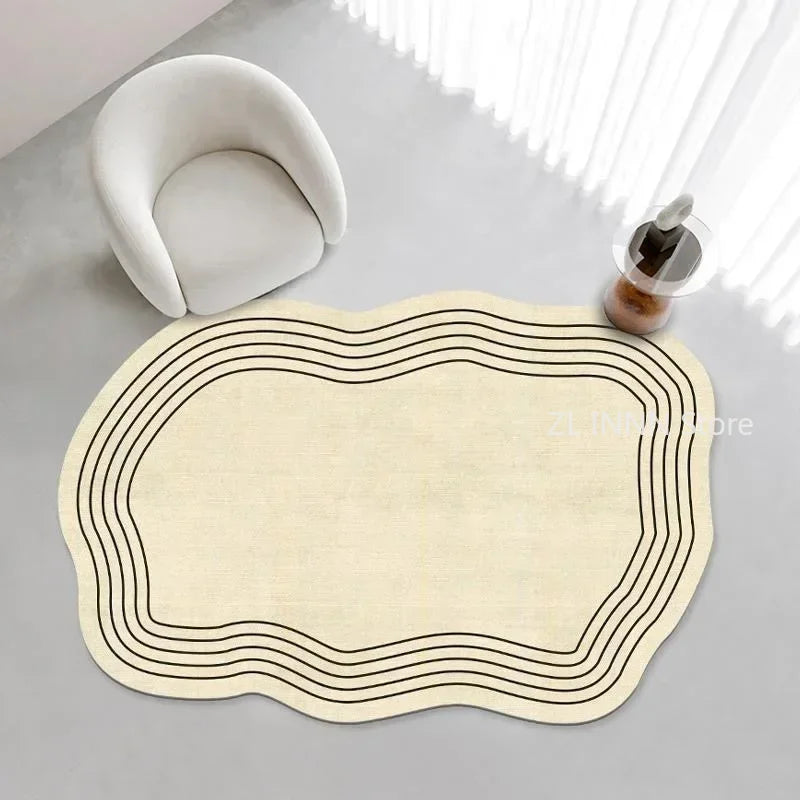 Cream Color Irregular Oval Carpets for Living Room Children Bedroom Rug Ins Soft Fluffy Bedside Rugs Short Plush Large Area Mats
