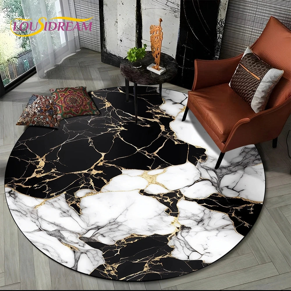 Luxurious Colour Marble Blue Green Gold Round Carpet Rug for Living Room Bedroom Sofa Decor,Kid Area Rug Non-slip Floor Mat Gift