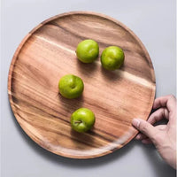 JUSTINLAU 15/20/25cm Wooden Round Serving Platter Tray Retro Pizza Salad Plate Fruit Dessert Tray Bread Container Snacks Dish