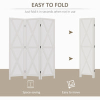 3-panel Wall Partition Farmhouse Room Separator with Foldable Design Wooden Frame 5.6FT, White