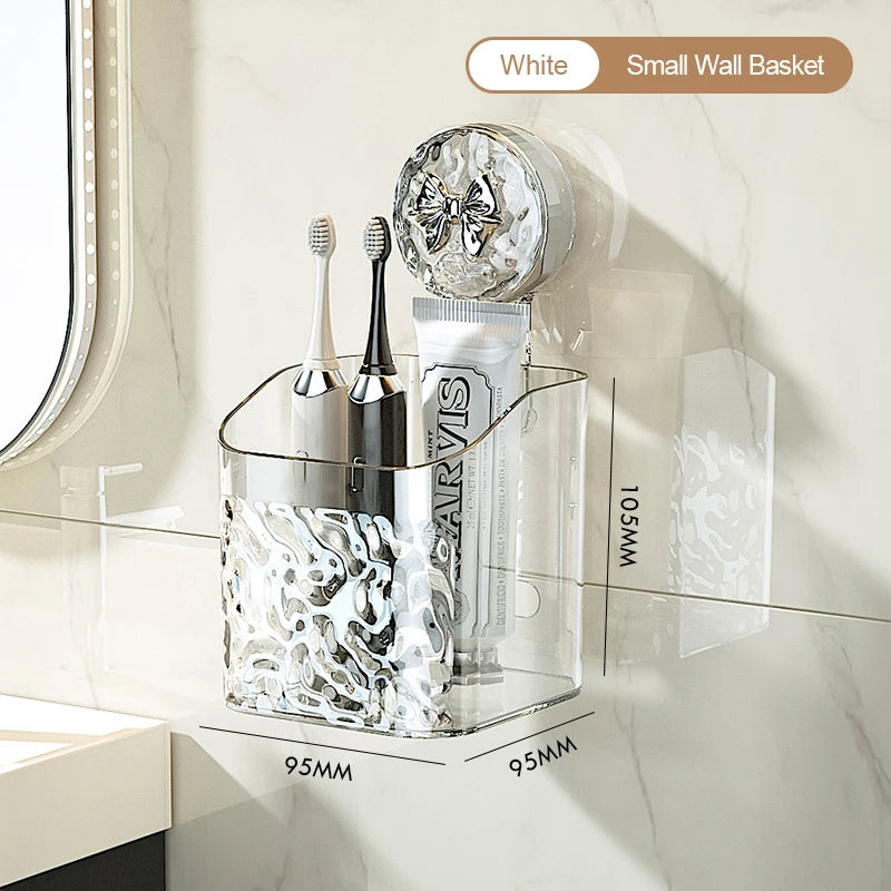 Bathroom Shelf Wall Mounted Non Perforated Suction Cup Storage Basket With Glacier Pattern For Home Storage Products