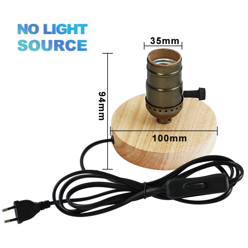 Vintage Lamp Holder E27 Socket 85-265V Lampholder LED Lamp Retro Wood Base Napkin Table Desk Lamp Edison Bulb Light Fixture