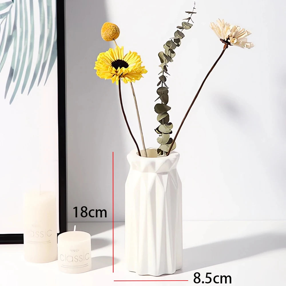 Striped Ceramic-Like Plastic Vase for Flowers, Decorative Floral Arrangement Display, Creative Little Flower Vase