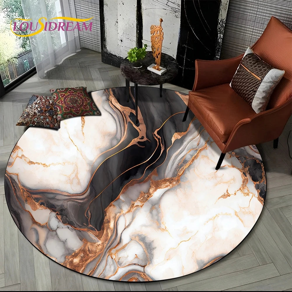 Luxurious Colour Marble Blue Green Gold Round Carpet Rug for Living Room Bedroom Sofa Decor,Kid Area Rug Non-slip Floor Mat Gift