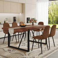 Walnut Dining Table Set for 6, 71" Wood Kitchen Table Set with 6 Suede Nap Fabric Chairs, Modern Rectangular Dining, Customized