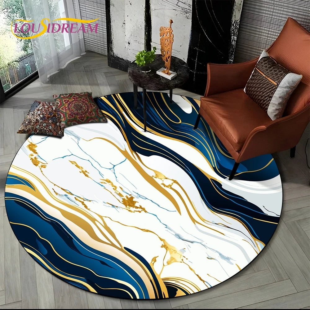 Luxurious Colour Marble Blue Green Gold Round Carpet Rug for Living Room Bedroom Sofa Decor,Kid Area Rug Non-slip Floor Mat Gift