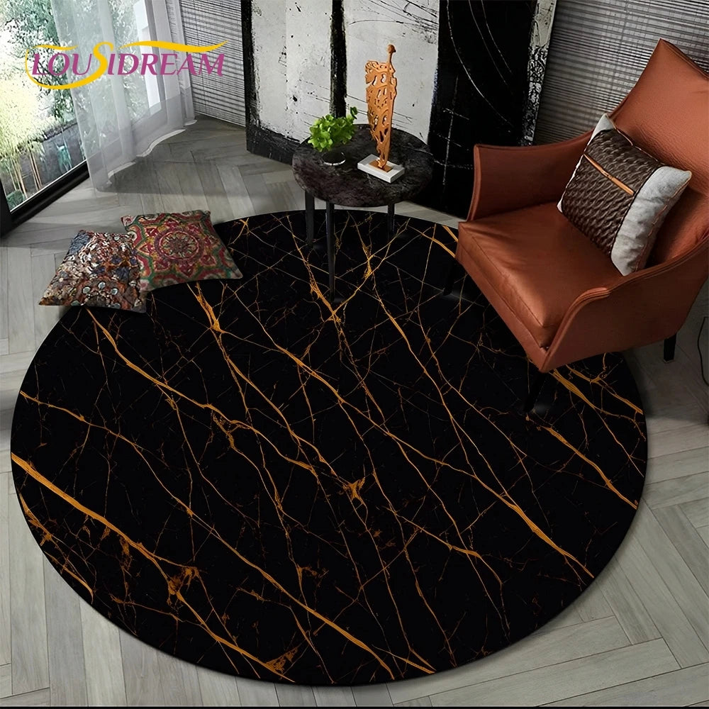 Luxurious Colour Marble Blue Green Gold Round Carpet Rug for Living Room Bedroom Sofa Decor,Kid Area Rug Non-slip Floor Mat Gift