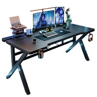 Gaming Desk Two-Stage Split Plate Desktop Home Mountable Monitor Stand Carbon Fiber Textured Solid Wood Computer Desk