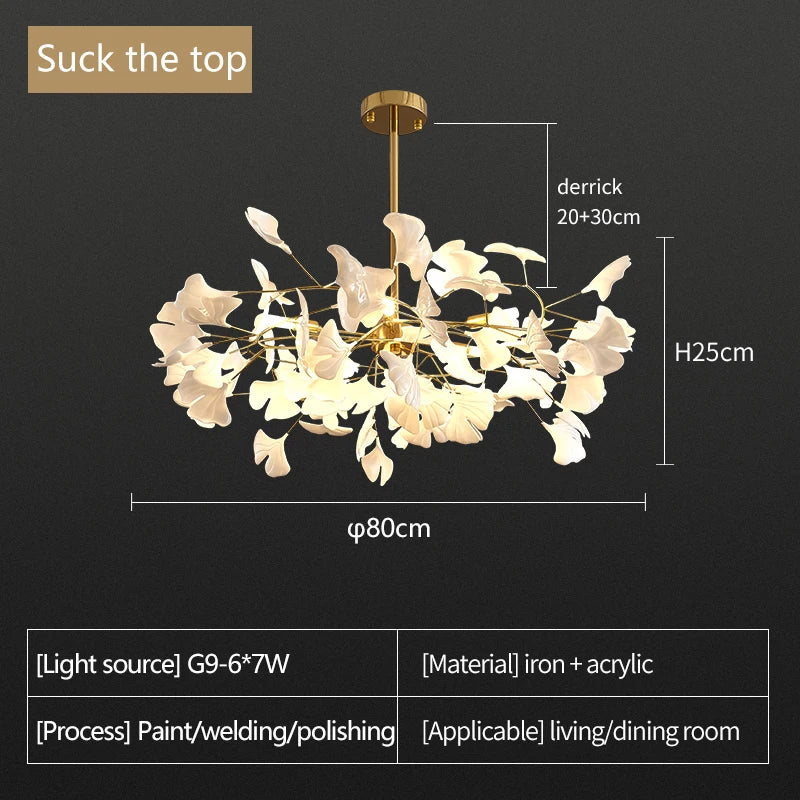 Nordic Ceramic LED Chandeliers Can Be Used For Living Rooms, Dining Rooms, Modern Ginkgo Leaf Lamp, And Room Decoration Lights