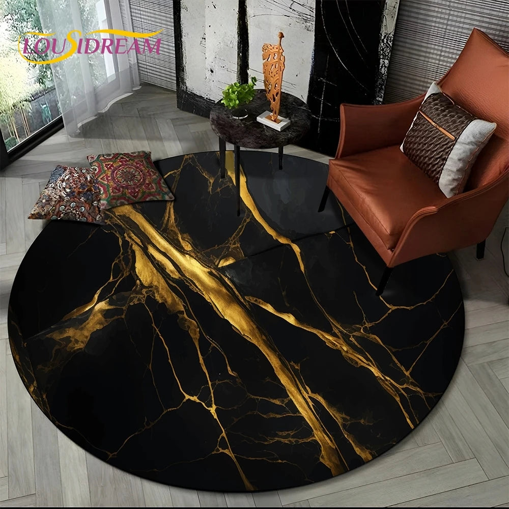 Luxurious Colour Marble Blue Green Gold Round Carpet Rug for Living Room Bedroom Sofa Decor,Kid Area Rug Non-slip Floor Mat Gift