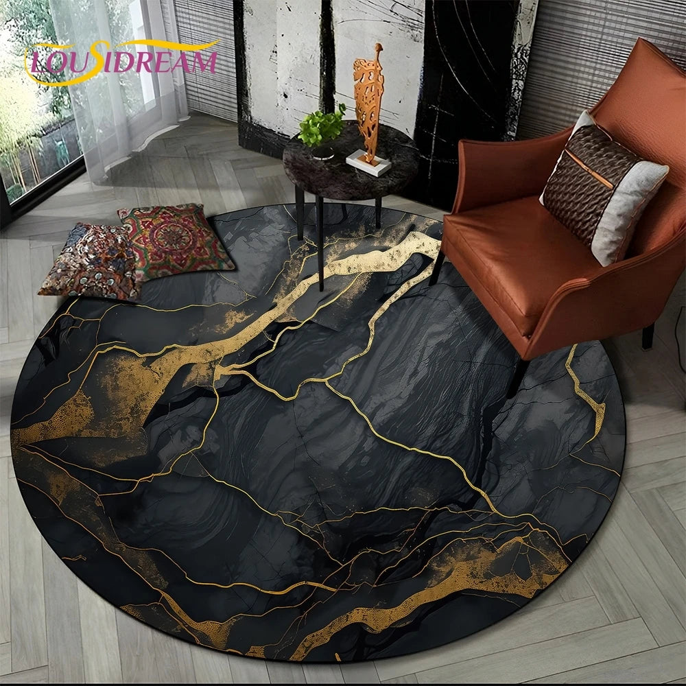 Luxurious Colour Marble Blue Green Gold Round Carpet Rug for Living Room Bedroom Sofa Decor,Kid Area Rug Non-slip Floor Mat Gift