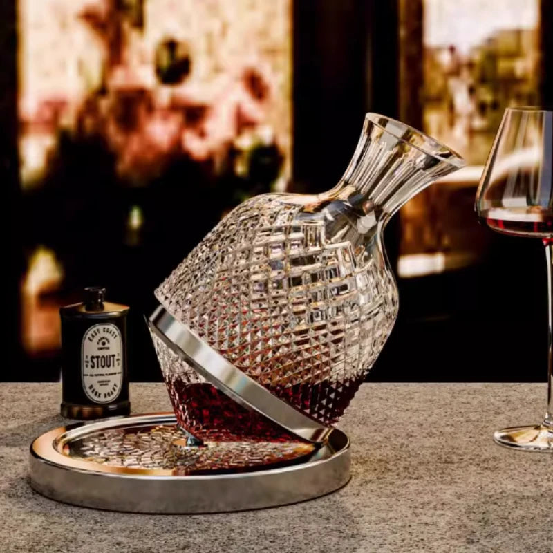 High end crystal glass 360 degree rotating decanter drum 1500ml decanter wine dispenser inflator mirror kettle decoration