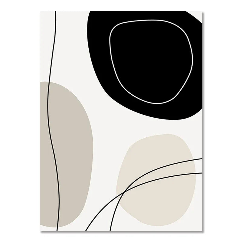 Abstract Boho Geometric Line Posters Black Beige Bohemian Wall Art Canvas Painting Print Picture for Living Room Home Decoration