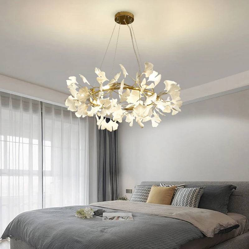 Nordic Ceramic LED Chandeliers Can Be Used For Living Rooms, Dining Rooms, Modern Ginkgo Leaf Lamp, And Room Decoration Lights
