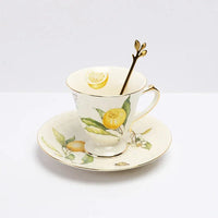 Europeanc Style Ceramic Dining Plate Elegant Lemon Pattern Dinner Steak Plate Coffee Cup Set Western Cuisine Dessert Plate