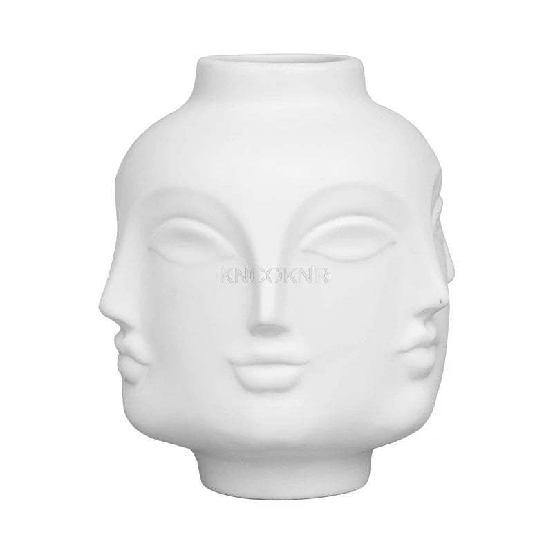 Creative Face Ceramic Vase Flowers, Artificial Flowers, Decorative White Vase  Nordic Decoration Home