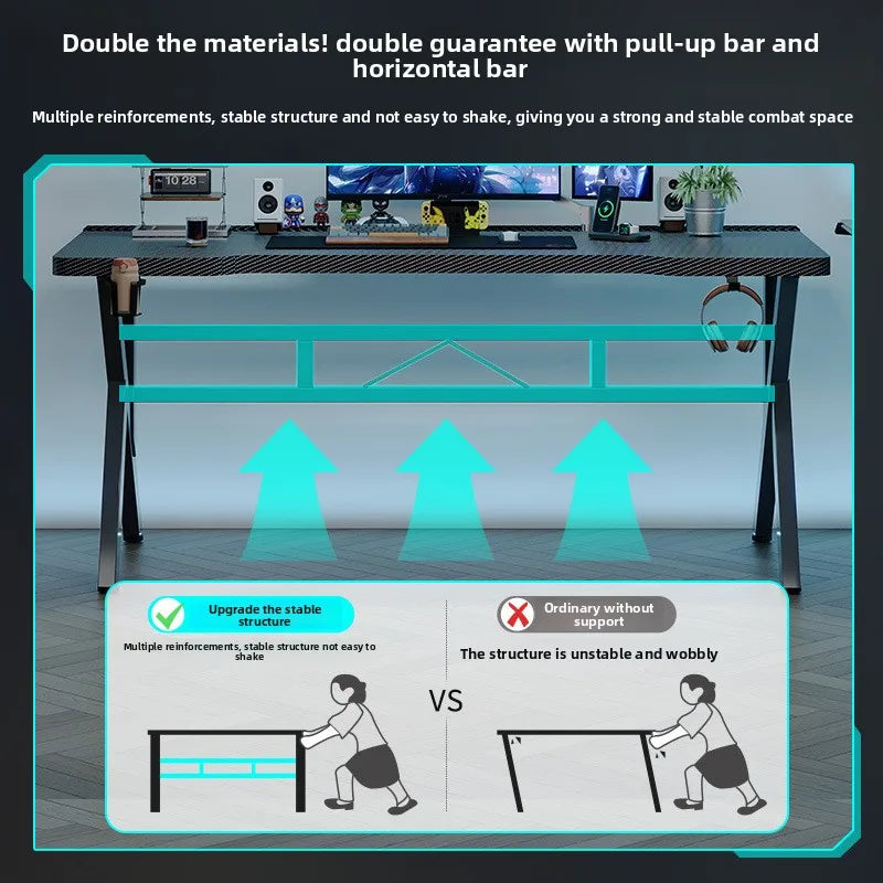Gaming Desk Two-Stage Split Plate Desktop Home Mountable Monitor Stand Carbon Fiber Textured Solid Wood Computer Desk