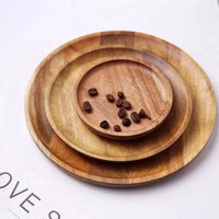 JUSTINLAU 15/20/25cm Wooden Round Serving Platter Tray Retro Pizza Salad Plate Fruit Dessert Tray Bread Container Snacks Dish