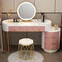 Pink White Vanity Table Women Luxury Nail European Big Stool Study Dressing Table Organizer Mesa De Maquillaje Home Furniture