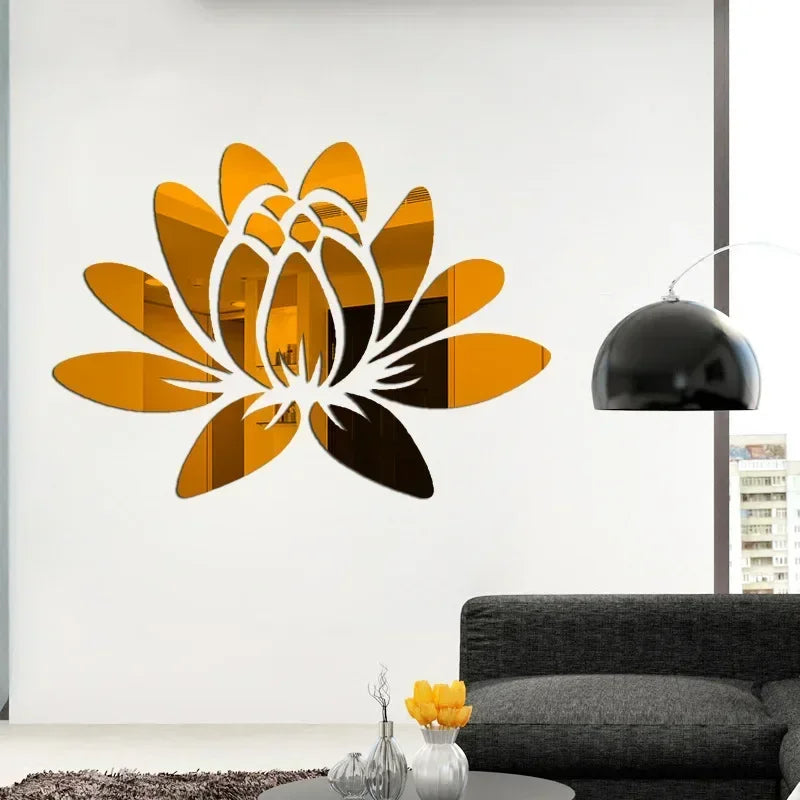 Lotus 3D Mirror Wall Sticker Home Living Room Bedroom Office Hallway Wall Decorations Acrylic Mirror Reflective Wall Sticker