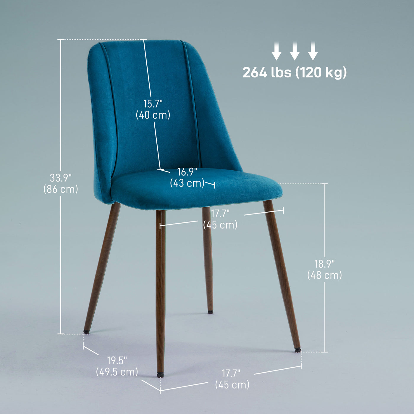 Upholstered Dining Chairs Set of 4, Velvet Accent Chair with Back and Wood-grain Steel Leg for Kitchen, Dark Blue