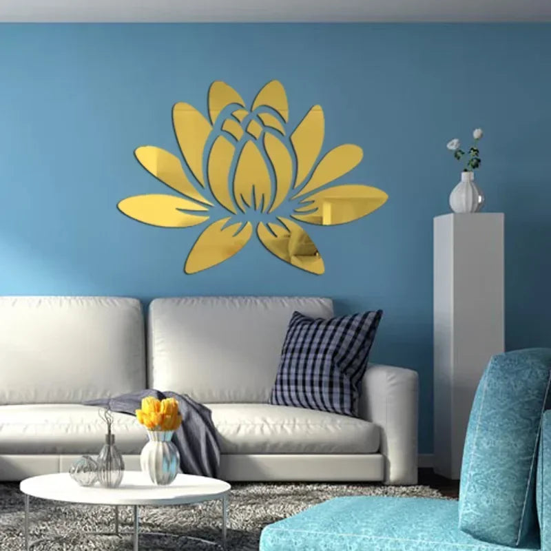 Lotus 3D Mirror Wall Sticker Home Living Room Bedroom Office Hallway Wall Decorations Acrylic Mirror Reflective Wall Sticker