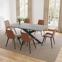 6-Piece Extendable Dining Table Set, Modern 51''–67'' Grey Wood Table with 6 Black Fabric Chairs, Dining Room Table, Customized