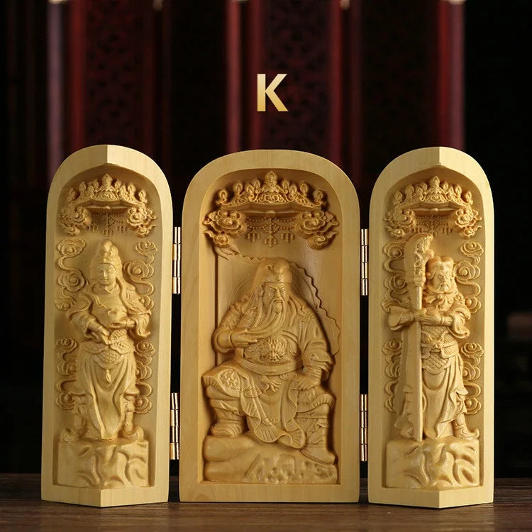1Pc Exquisite Boxwood Carving Guanyin Buddha Statue Western Sansheng Wood Carving Crafts Home Decoration