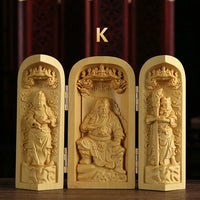 1Pc Exquisite Boxwood Carving Guanyin Buddha Statue Western Sansheng Wood Carving Crafts Home Decoration