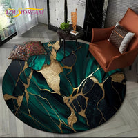 Luxurious Colour Marble Blue Green Gold Round Carpet Rug for Living Room Bedroom Sofa Decor,Kid Area Rug Non-slip Floor Mat Gift
