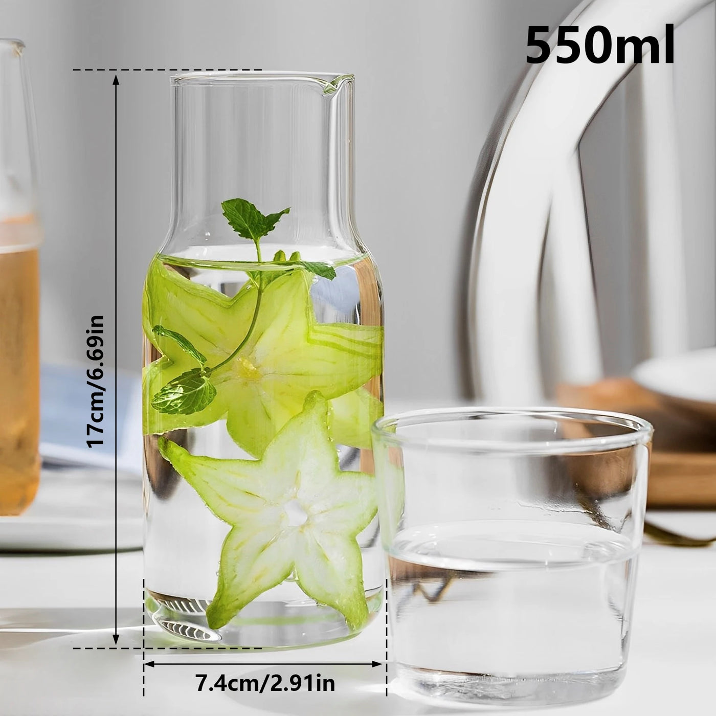 Glass Water Bottle Set 550ML/600ML Glass Bedside Water Carafe Bottle With Glass Cup Drinking Pitcher for Milk Beverage Tea