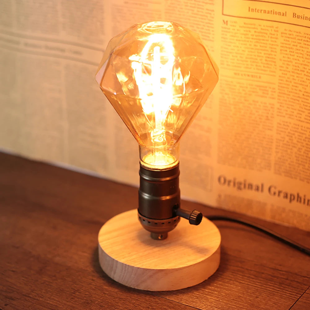 Vintage Lamp Holder E27 Socket 85-265V Lampholder LED Lamp Retro Wood Base Napkin Table Desk Lamp Edison Bulb Light Fixture