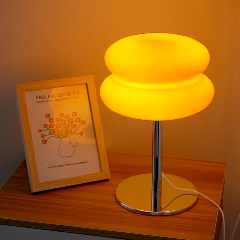 Italian Designer Glass Egg Tart Table Lamp Bedroom Bedside Study Reading Led Night Light Home Decor Atmosphere Stained Desk Lamp
