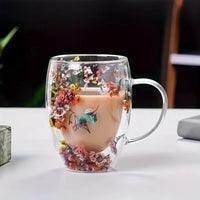 Dried Flower Double-layer Glass High-value Souvenir Glass High Borosilicate Glass Petal Coffee Cup Simple Design and Creative