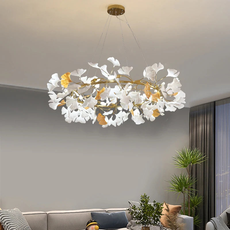 Nordic Ceramic LED Chandeliers Can Be Used For Living Rooms, Dining Rooms, Modern Ginkgo Leaf Lamp, And Room Decoration Lights